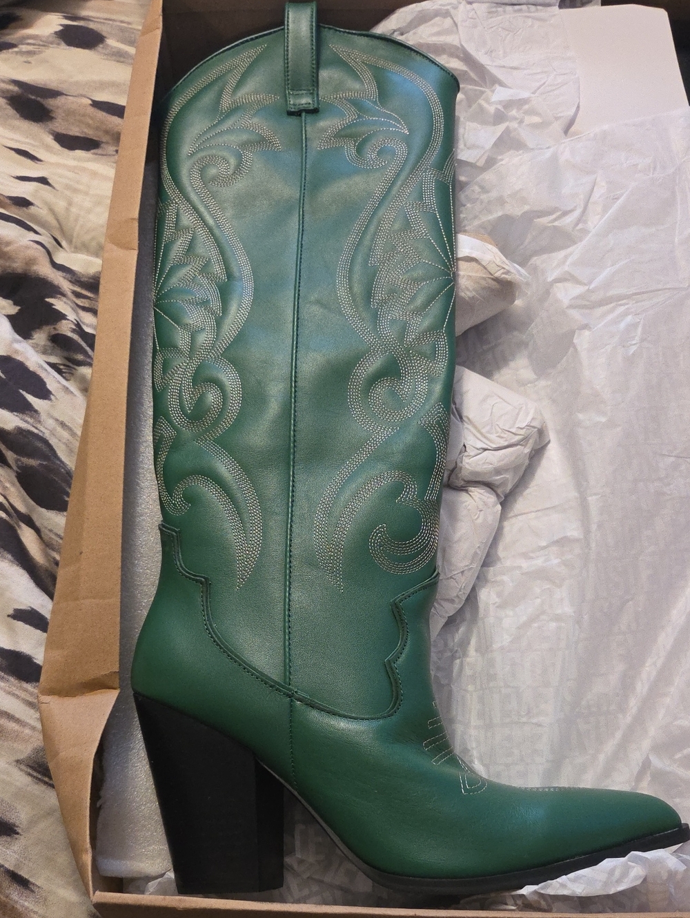 Steve Madden Green Embroidered Western Heeled Boots